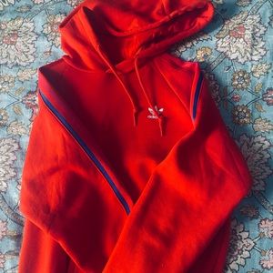 Red Adidas Hoodie Colorful Stripes